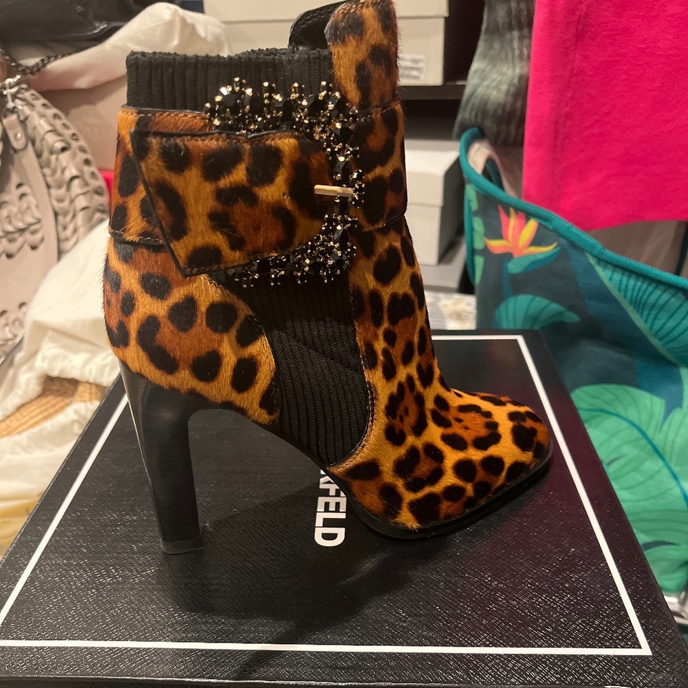 Karl Lagerfeld leopard booties